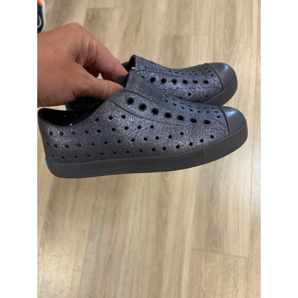 Native Jefferson Bling Stardust Grey/purple Glitter Slip On Shoes Kids Size J1